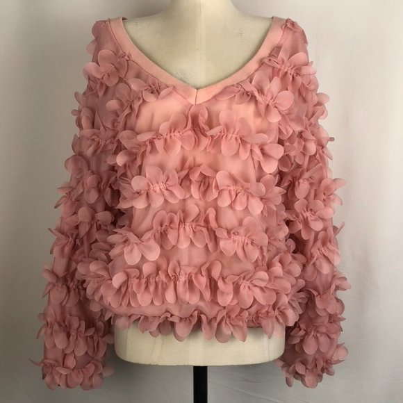 Rose Petal Textured V-Neck Statement Bubble Top